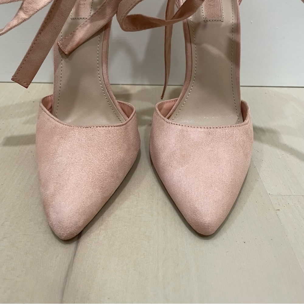Forever 21 Heels Pointed Toe Wrap Around Ankle Tie Women's 7 Baby Pink Blush - Picture 7 of 15